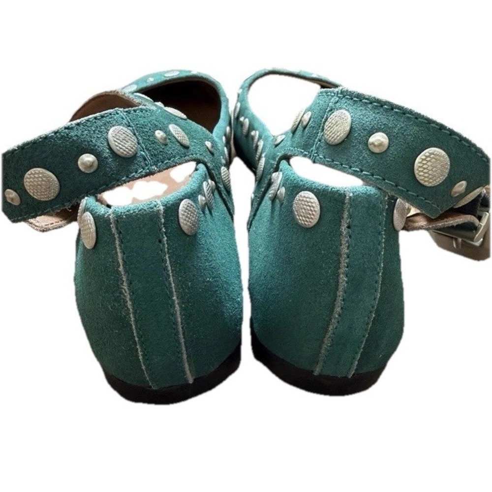 Free People Mystic Studded Mary Jane Ballet Flats Teal Green Suede - Picture 5 of 10